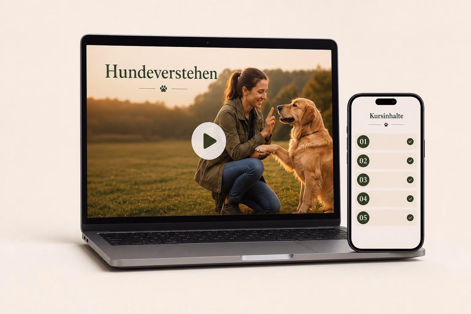 Laptop und Smartphone mit einer Vorschau des Hundeverstehen-Videokurses